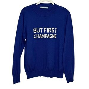 Hannah Rose Sweater Womens Medium Blue But First Champagne Cotton Cashmere